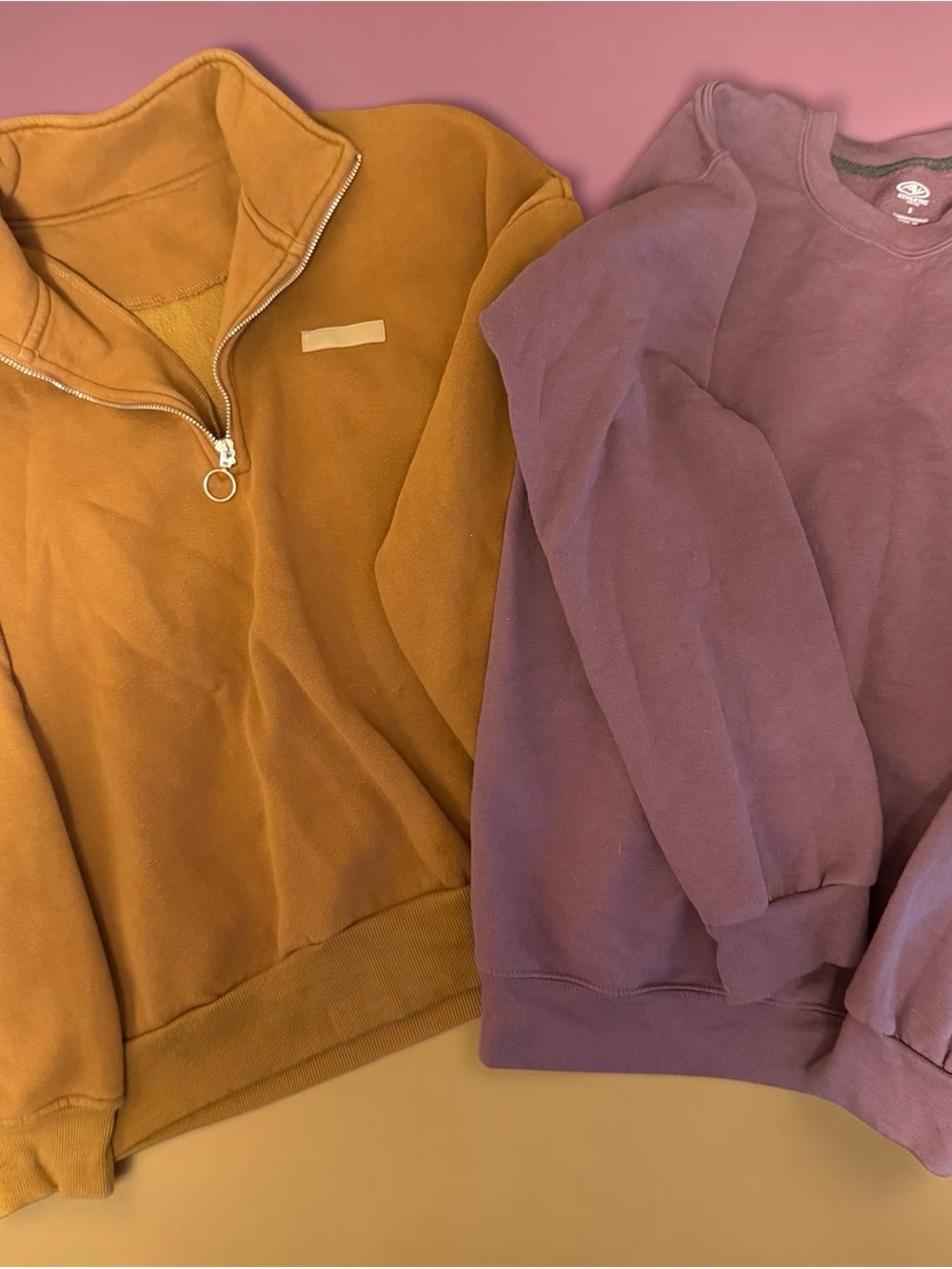 Half-Zip Mustard Sweater with Cozy Crewneck Plum Sweater Duo Sz S